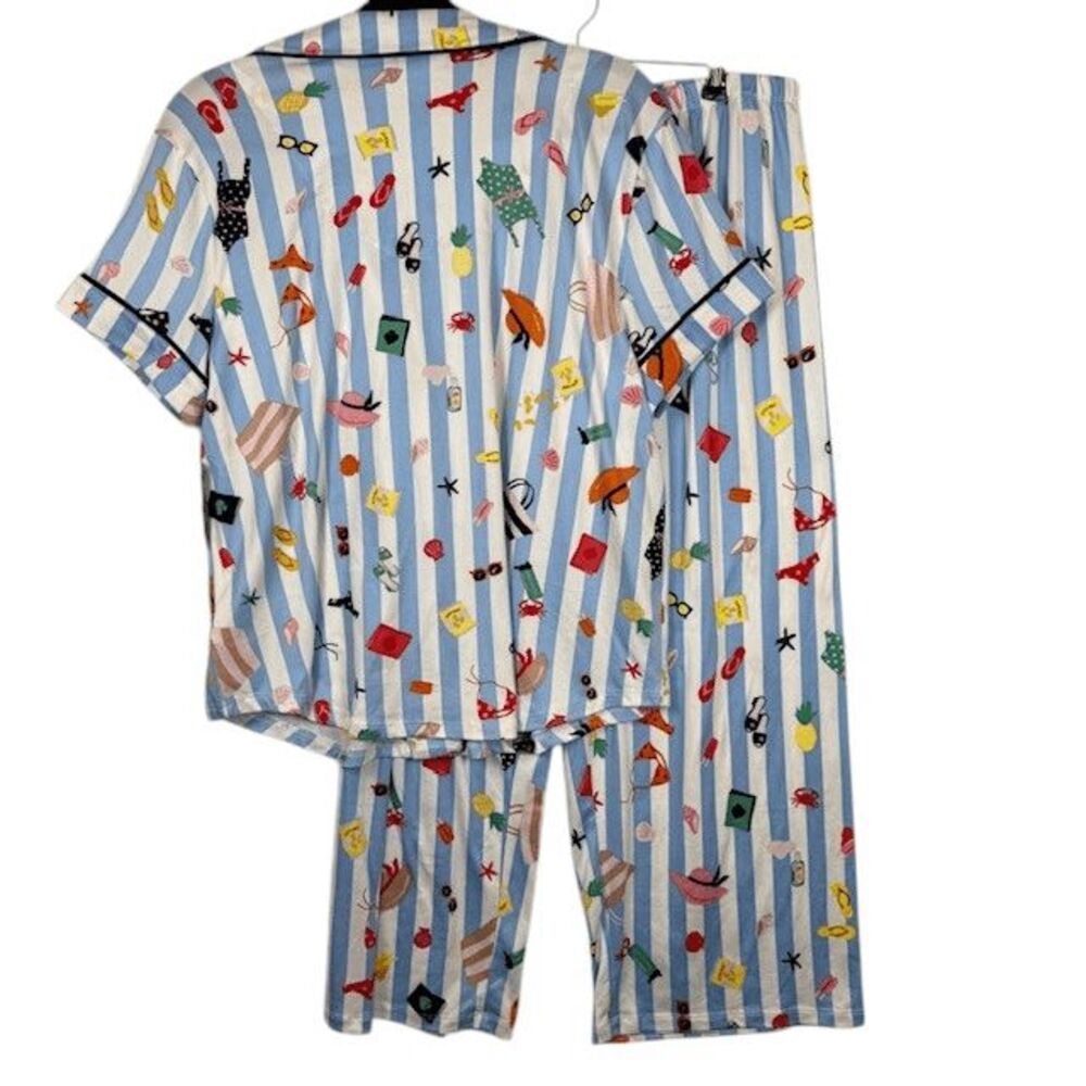 NWT Kate Spade Cabana Print Aqua Stripe Beach Print Pajama Set Size Large - Picture 4 of 13